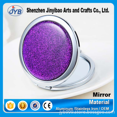 Stock cheap 100pcs metal type steel custom purple round shape compact make-up mirror